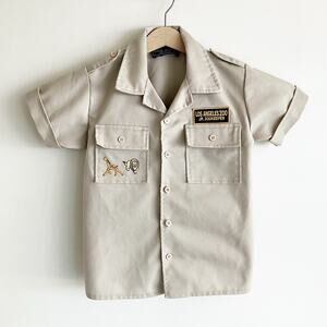 Los Angeles Zoo Jr Zookeeper Shirt 6 Giraffe Lion Patches 100% Cotton